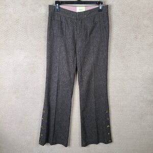 Elevensees Pants Womens 2 Gray Tweed Flared Flat Front Trouser Button Hem Career